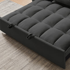 Modern Velvet Convertible Loveseat Futon Sofa with Pullout Bed, Reclining Backrest, Black