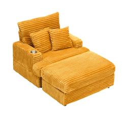 39-inch Spring upholstered armchair and Ottoman set - comfortable single sofa with cup holder and corduroy fabric, perfect for living room or bedroom