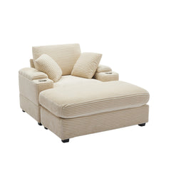 [VIDEO/New]Corduroy Upholstered Chaise Lounge Sofa with Handrail storage ,Movable ottoman,Cupholders,Detachable Cushions Deep Seat for Living Room Office,3 colour