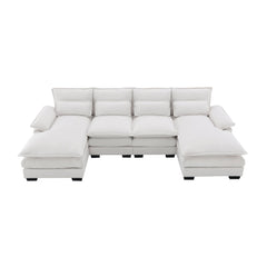 Modern U-shaped Sectional Sofa with Waist Pillows, 6-Seat Upholstered Symmetrical Sofa Furniture, Sleeper Sofa Couch with Chaise Lounge, Chenille and Velvet Options