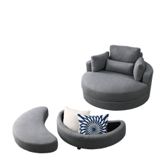 [Video] Welike Swivel Accent Barrel Modern Dark Grey Sofa Lounge Club Big Round Chair with Storage Ottoman Linen Fabric for Living Room Hotel with Pillows,2PCS.