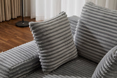Oversized Chaise Lounge Chair Cozy Cloud Couch, Modern Plush Corduroy Upholstered Sleeper Sofa Daybed with 3 Throw Pillows and Wide Armrest for Living Room, No Assembly Required,Grey
