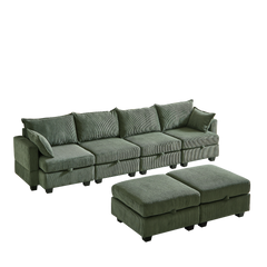 113.5'' Modular Sectiona Corduroy Sofa, Sectional Couches for Living Room U Shaped Sectional Couch with Storage Ottoman, 6 Seats Convertible Sectionals with Chaise