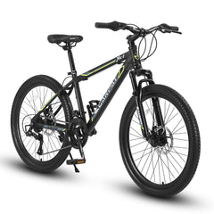 S24102  24 Inch Mountain Bike Boys Girls, Steel  Frame, Shimano 21 Speed Mountain Bicycle with Daul Disc Brakes and Front Suspension MTB