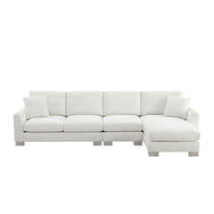 Modern Oversized L-Shaped Sectional Sofa with Chaise and Free Pillows, Chenille Upholstery, 119*55'