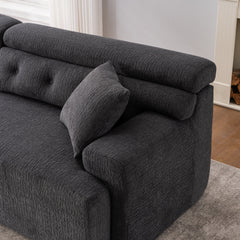 LY-029 GRAY COMPRESSION SOFA: 4-seater combined sofa, Wood Grain Chenille fabric, full sponge compression sofa,combined sofa with 2 pillows  for living/ Home Furniture/ Apartment