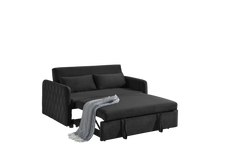 55' Modern Convertible Sofa Bed with 2 Detachable Arm Pockets, Velvet Loveseat Sofa with Pull Out Bed, 2 Pillows and Living Room Adjustable Backrest, Grid Design Armrests