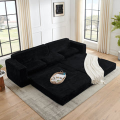 Modern Minimalist L-Shape Modular Sectional Sofa Bed with Corduroy Fabric in Black