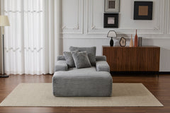 Oversized Chaise Lounge Chair Cozy Cloud Couch, Modern Plush Corduroy Upholstered Sleeper Sofa Daybed with 3 Throw Pillows and Wide Armrest for Living Room, No Assembly Required,Grey