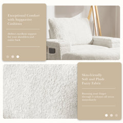 Luxurious Oversized Chaise Lounge Sofa Bed with Storage Ottoman and Armrests, Cup Holders, Faux Rabbit Fur, 42-Inch for Living Room or Bedroom
