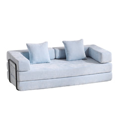 Floor Couch,Compression Sofa,Convertible Floor Sofa Bed-with Pillow Back Support Armrest,Comfy Futon Couch Lounge Sleeper Bed,Chenille fabric,for Living Room Bedroom (LIGHT-BLUE)