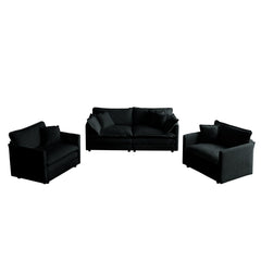 3 Piece Sofa Set with Arm Pillows and Toss Pillows , Sofa Set Include 2- Piece of Arm Chair and One 2-seat Sofa, Space Saving Casual Sofa Set for Living Room, Black Chenille