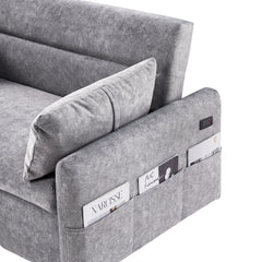 Contemporary Grey Pull Out Sleep Sofa Bed Loveseat with Adjustable Backrest, Storage Pockets, USB Ports and 2 Soft Pillows