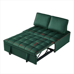 Convertible sleeping sofa bed, modern velvet fabric double seat sofa bed, sleeping sofa bed with 2 backs and detachable backs, backs, suitable for living room bedroom(GREEN)