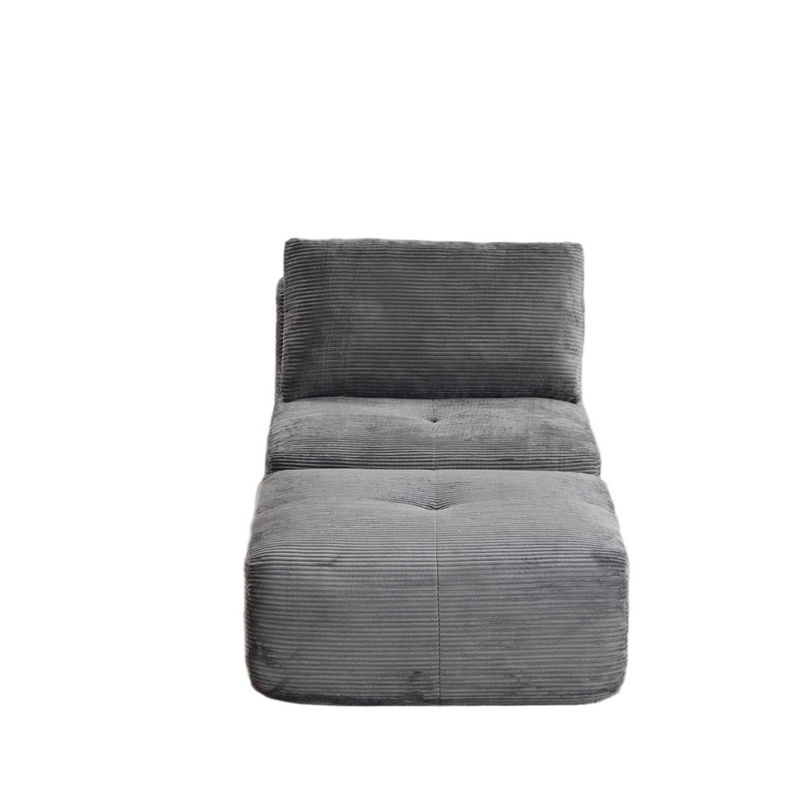 Modern Memory Foam Compressed Sofa,Single Chaise Longue for Living Room,Pet-Friendly Cloud Modular Sectional Sofa,Corduroy Fabric,Movable Ottoman,No assembly required,Grey