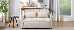 Convertible Sofa Bed Loveseat with USB Ports, Side Pockets, Cup Holders, Swivel Phone Holder, Beige, Bella Fabric