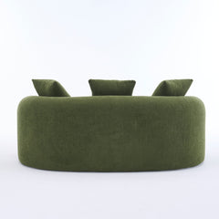 LY-025S Green Curved Loveseat: Compressed No Assembly, Chenille Small Sofa, 30D Sponge, Compact for Apartments, 65' L, 300Lbs, 3 Pillows