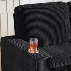 Modern Corduroy Fabric Sofa, 3-Seater Compressed Couch with Cup Holders, Black, 84.25'