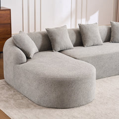 Boneless L-Shape Sectional Sofa with Curved Chaise,Grey Modular Chenille Compression Couch,30D High-Density Foam,Minimalist Modular Couches Sleeper for Living Room Bedroom Apartment Lounge.