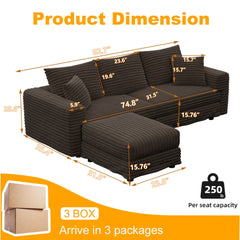82.7 ' Plush Corduroy 3-Seat Sofa, Modern Comfy Upholstered Sofa Cloud Couch, Deep Seat Couches with Soft Pillows and 1 Ottomans, Convertible Sofa Lounge Chair, for Living Room,Apartment,Office,Camel