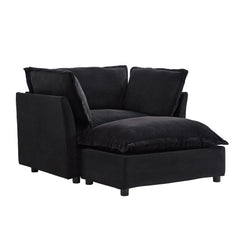 Modern Armchair Sofa 47' Cozy Upholstered Sofa Chair with Movable Ottoman, Black Chenille, Wide Seat & Curved Armrests
