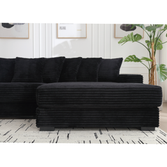[NEW ARRIVED] [VIDEO PROVIDED] Oversized Two-Piece  Couches,  L Shaped Sofa, Corduroy, Right Chaise Daybed,with Armrests,Eight Throw Pillows,Corner Sofa,Easy To Assemble,  Black