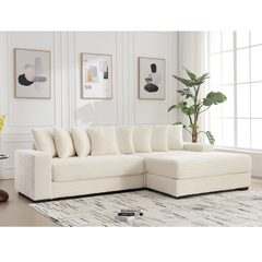 [NEW ARRIVED] [VIDEO PROVIDED] Oversized Two-Piece  Couches,  L Shaped Sofa, Corduroy, Right Chaise Daybed,with Armrests,Eight Throw Pillows,Corner Sofa,Easy To Assemble, Beige