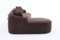 Compression Sponge L-Shape Sectional Sofa with Curved Chaise, Brown Modular Chenille Couch No Assembly Required, 30D High-Density for Living Room Bedroom Apartment Lounge.