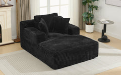 Modern Black Corduroy Chaise Lounge Sofa Bed with Removable Pillows, 48.8' Upholstered Sleeper Sofa