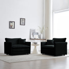 Accent Chair Set of 2, High-end Chenille Upholstered Armchairs, Living Room Side Chairs with Toss Pillow, Black Chenille