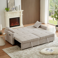 3 in 1 Convertible Sleeper Sofa Bed, Modern Fabric Loveseat Futon Sofa Couch Pullout Bed, Small Love Seat Lounge Sofa Reclining Backrest, Pillows, Pockets, Home furniture for Living Room, Beige