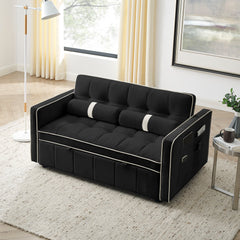Modern 55.5' Pull Out Sleep Sofa Bed 2 Seater Loveseats Sofa Couch with side pockets, Adjsutable Backrest and Lumbar Pillows for Apartment Office Living Room