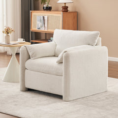 002 Fixed-Modern Accent Chair Single Seater - Plush Chenille Lounge Chair with High-Resilience Cushion, Compact Reading Chair for Living Room, Bedroom, Dorm Room & Apartment-Armchair, Ivory White