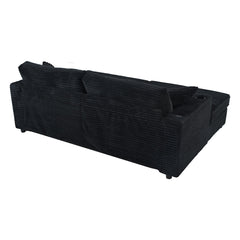 Oversized Loveseat Chaise Lounge Sectional Sofa Bed with USB Ports, Cup Holders, and Pillows, Black Corduroy