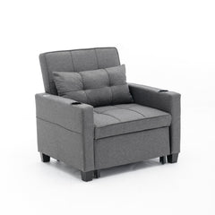 Futon Chair Bed Convertible Chair 3-in-1 Pull Out Sleeper Chair Beds with USB Ports,Wear-resistant and Anti-scratch, Armchair Bed Sleeper for Living Room (Dark Grey Linen)