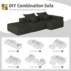 Modern Oversized Modular Sectional Sofa with Ottoman, Seat, Chaise lounge and Armrest, Sparkling Chenille Fabric Soft Cushion Sofa with 4 Pillows,4 PCS DIY Combination Tufted Sofa,No Assembly Required