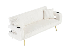 74.01 inch straight corduroy sofa bed with pillows, adjustable in three levels, designed in a minimalist style, suitable for use in living rooms and study rooms.White