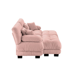 Cloud Couch Sleeper Sofa for Living Room, Chenille 2 Seater sofa with 2 Lumbar pillows and 2 throw pillows , Upholstered Wide Arm Sofa with 2 Ottomans,Chenille Pink