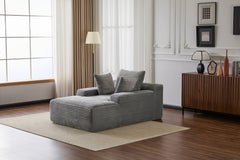 Oversized Chaise Lounge Chair Cozy Cloud Couch, Modern Plush Corduroy Upholstered Sleeper Sofa Daybed with 3 Throw Pillows and Wide Armrest for Living Room, No Assembly Required,Grey