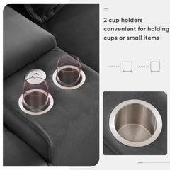 Modern U-shaped 6-Seat Sofa with Console, Cupholders, USB Ports, Velvet Upholstery in Gray