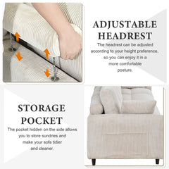 Modern corduroy modular section sofa, U-shaped convertible L-shaped sofa set with pillow, oversized sectional sofa with footstool, suitable for living room, attic, apartment, office - white 6 seat