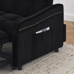 Loveseats Sofa Bed with Pull-out Bed,Adjsutable Back and Two Arm Pocket,TypeC and USB Charging with Copper nail,Black (47'x53'x31')