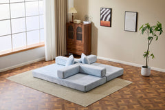Floor Couch,Compression Sofa,Convertible Floor Sofa Bed-with Pillow Back Support Armrest,Comfy Futon Couch Lounge Sleeper Bed,Chenille fabric,for Living Room Bedroom (LIGHT-BLUE)