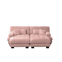 Cloud Couch Sleeper Sofa for Living Room, Chenille 2 Seater sofa with 2 Lumbar pillows and 2 throw pillows , Upholstered Wide Arm Sofa with 2 Ottomans,Chenille Pink