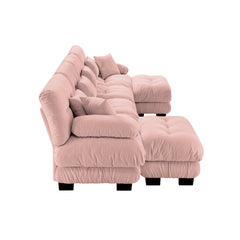Free Combination Modular Sectional Sofa,U Shaped Couch for Living Room, 4-Seater Comfy Cloud Couch with 2 Ottomans, Chenille Pink
