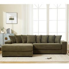 [NEW ARRIVED] [VIDEO PROVIDED] Oversized Two-Piece Couches, L Shaped Sofa, Corduroy, Left Chaise Daybed,with Armrests,Eight Throw Pillows,Corner Sofa,Easy To Assemble, Green