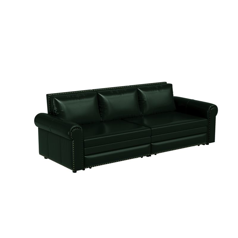 93.7 ' Pull Out Sofa Bed, 3-in-1 Faux Leather Convertible Sleeper Sofa with Nailhead Trim & Rolled Arm,Multi-Functional Sofa Bed for Living Room,Bedroom,Apartment,Office