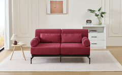 Modern Loveseat Sofa 59' Sofa Couch 2-Seater with USB Ports, Unique Cylindrical Armrests, Red Chenille