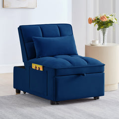 4 in1 Multi-Function Single Sofa Bed with Storage Pockets,Tufted Single Pull-out Sofa Bed with Adjustable Backrest and Pillows ,Convertible  Chaise Lounge, Navy