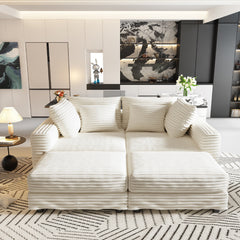 104.3 ' Plush Corduroy 4-Seat Sofa, Modern Comfy Upholstered Sofa Cloud Couch, Deep Seat Couches with Soft Pillows and 2 Ottomans, Convertible Sofa Lounge Chair, for Living Room,Apartment,Office,Beige